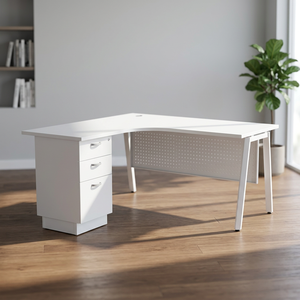 โต๊ะทำงานสำนักงานรูปตัว L รุ่น Astra V ของ AY Office System ทนทาน พร้อมขาโลหะเคลือบเมลามีน  แบบ 2D1F พร้อมตู้เก็บของใต้โต๊ะ ดีไซน์ทันสมัย เหมาะสำหรับการประชุม - Product Image 2