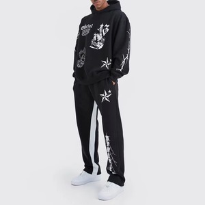 Offre Spéciale – Ensemble Jogging Hiver 100% Coton Respirant avec Broderie Appliquée et Graphique Personnalisé, Effet Délavé, Doux et Tendance, Style Streetwear - Product Image 1