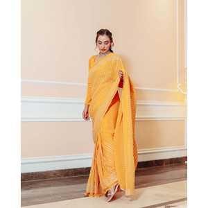 Blusa de sari de chifón pesado, talla única, con estampado de Gotta, hermosa y elegante, para novias, ideal para Haldi. - Product Image 4