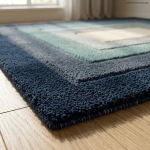 Tapis géométrique moderne à rayures, rectangulaire, en laine, fait main, tufté, avec envers antidérapant en latex, poils moyens de 12 mm, pour chambre à coucher - Product Image 5