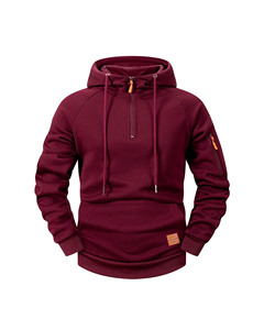 Sweat-shirt à capuche décontracté pour homme, pull à manches longues avec fermeture éclair quart de tour, poche kangourou et design de logo personnalisé - Product Image 1