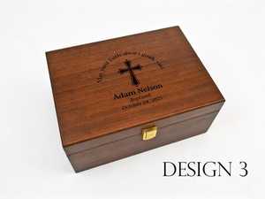 Caja de Madera Rectangular Grabada Personalizada para Recuerdos, Estuche de Almacenamiento de Joyería Religiosa con Forro de Fieltro, Organizador de Rosarios para Comunión - Product Image 1