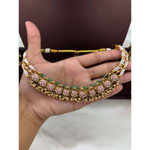 Indian Ethnic <b>Gold</b> Plated Bridal Choker Necklace & Earring <b>Set</b> by Vina Chorski - Product Image 2