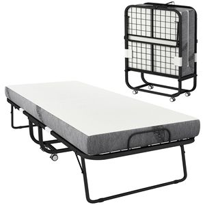 Letto Pieghevole Portatile Singolo con Materasso in Memory Foam e Telaio in Acciaio per Adulti, Bianco - Product Image 1