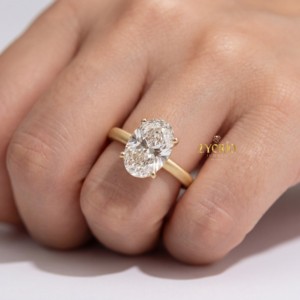 Impresionante Anillo de Compromiso de Diamante Cultivado en Laboratorio de Corte Ovalado de Dos Tonos, Oro Blanco de 14K, Joyería para Mujer para Aniversario de Bodas y Fiestas VS - Product Image 3