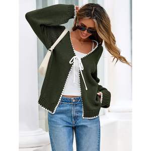 Cardigan à manches longues ouvert sur le devant pour femme, personnalisé, 2025, mignon, léger, pull d'automne/hiver avec nœud papillon en tricot - Product Image 3