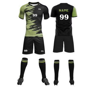 Custom Sublimated Men's Soccer Uniform Black Green Gradient Jersey Shorts <b>Socks</b> Set <b>Moisture</b> Wicking All Seasons Athletic Fit - Product Image 1