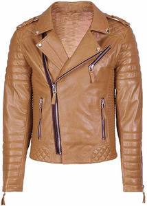 Veste de motard en cuir véritable noir de qualité supérieure pour homme avec col montant, fermeture éclair, coupe ajustée et poches fonctionnelles - Product Image 2