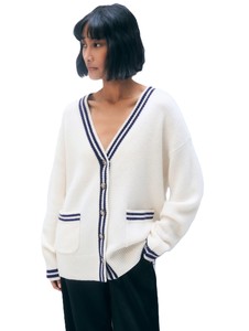 Cárdigan de punto para mujer, manga larga, cuello en V, estilo preppy, doble botonadura, transpirable, grueso, hombros caídos, verde - Product Image 1