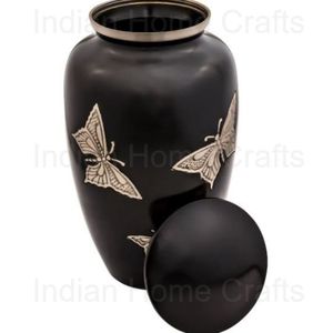 Urna Funeraria de Aluminio Negro con Incrustaciones de Mariposa, Recuerdo Conmemorativo, Ataúd Duradero para Entierro, Artesanía India para Adultos, 200 - Product Image 4