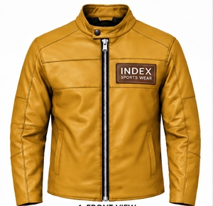 เสื้อแจ็คเก็ตหนัง PU สีเหลืองสำหรับผู้ชาย แบรนด์ INDEX คอตั้ง ปิดด้วยซิป ทรงปกติ สไตล์นักขี่มอเตอร์ไซค์ เหมาะสำหรับใส่ในฤดูใบไม้ร่วง - Product Image 1
