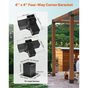 Kit Pergola 4x4 pollici Travi in legno 3.5x3.5 pollici 3 vie (4 pezzi) 4 vie (2 pezzi) staffe per Gazebo 6 basi per pergolati da esterno - Product Image 2