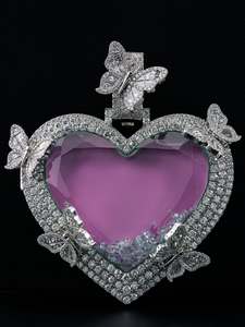 Collar con Colgante de Corazón, Bañado en Rodio, con Piedra de Amatista y Engaste Pavé, Cadena Figaro, Estilo Romántico, Joyería Unisex - Product Image 3