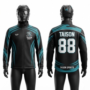 เสื้อแจ็คเก็ตฝึกซ้อมฮอกกี้น้ำแข็งแบบยูนิเซ็กซ์ ผ้าฟลีซพรีเมียม 330gsm สีดำอมเขียว ซิปเต็มตัว สกรีนโลโก้ทีมตามสั่ง ชุดกีฬาสำหรับมือโปร ฤดูใบไม้ร่วง - Product Image 1