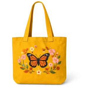 Bolsa de lona personalizada al por mayor, bolsa de lona amarilla con logo impreso personalizado y diseño floral bordado, bolsa de compras - Product Image 5