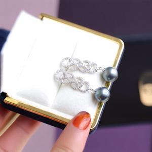 Boucles d'oreilles en perles naturelles Zhuji 11-12 mm, argent 925, trèfle, rondes, sans défaut, pendantes, boîte cadeau parfaite - Product Image 3