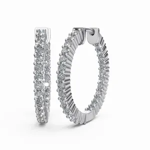 Aros de Diamantes Cultivados en Laboratorio Circle Radiance, Corte Brillante, Oro Blanco de 10/14/18 Quilates, Modernos, Certificados por IGI, 52 Piezas, Pendientes para Mujer - Product Image 1