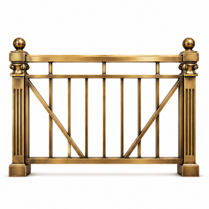 Barandilla de Escalera de Bronce Estilo Heritage con Postes Cuadrados Acanalados, Remates Esféricos y Balaustrada con Refuerzo Geométrico en Cruz - Product Image 2