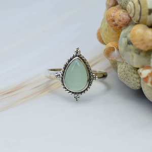 Natural Aqua Chalcedony Smooth Pear Shape Carved Gemstone Ring 925 Sterling <b>Silver</b> Party Wear Fashion Jewelry Wholesale Bulk - Product Image 3