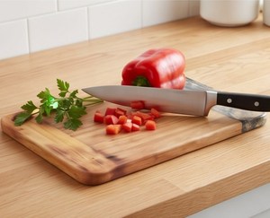 Planche à découper rectangulaire en bambou avec incrustation motif marbre et trou de suspension pour la cuisine - Product Image 2