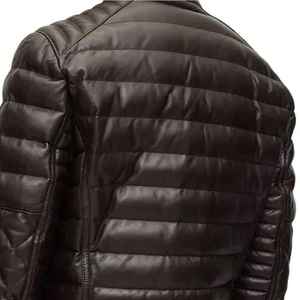 Veste matelassée en cuir véritable pour homme, best-seller, personnalisée, pour l'hiver, avec col montant, imperméable et coupe-vent, style streetwear - Product Image 6