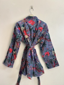 Robe en velours à imprimé floral avec ceinture, manches longues, veste pour femme printemps - Product Image 4