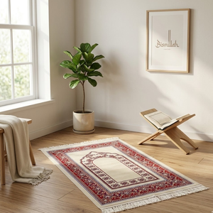 Alfombra de Oración Musulmana Premium |   Alfombra de oración islámica acolchada de felpa con diseño moderno de kilim persa bohemio – Lavable 2x3 pies - Product Image 2