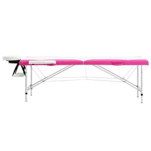 Table de massage pliable en aluminium à 2 zones, blanche et rose, pour la relaxation et le confort - Product Image 3