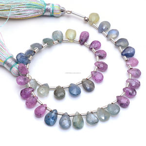 Haute qualité 8 pouces naturel Multi saphir pierres précieuses perles en forme de poire 7X5 8X5 MM brin pour bijoux de coût d'usine - Product Image 2