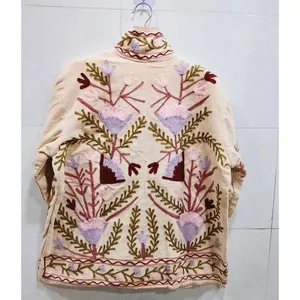 Veste en coton crème pour femmes, brodée Suzani, florale, bohème, ethnique, faite à la main, vintage, décontractée - Product Image 4