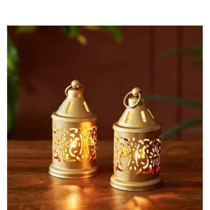 Wholesale Moroccan Style Wrought Iron Hanging <b>Lantern</b> <b>Set</b> Vintage Gold Cutwork Tea Light Candle Holder For Festive Home Decor - Product Image 1