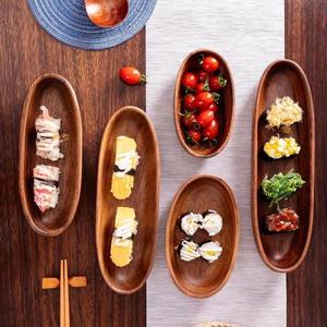 Vente en gros de bols ovales en bois massif de style japonais de luxe, en forme de bateau, pour fruits, desserts, petit-déjeuner, salades, vaisselle créative - Product Image 6