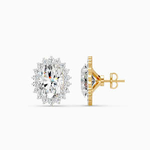 Pendientes de Diamantes Ovalados en Oro Amarillo para Mujer, Color D Natural, Certificados, Clásicos, para Boda - Product Image 1