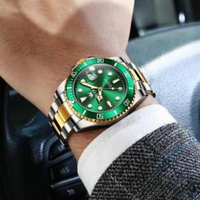 Montre à quartz pour homme avec lunette verte tendance, aiguilles lumineuses, étanche, style décontracté, montre de plongée pour homme