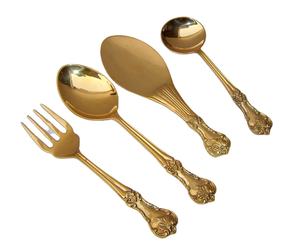 Ensemble de 4 couverts en acier inoxydable de conception royale ensemble de couverts dorés brillants pour une utilisation en cadeau à prix réduit - Product Image 1