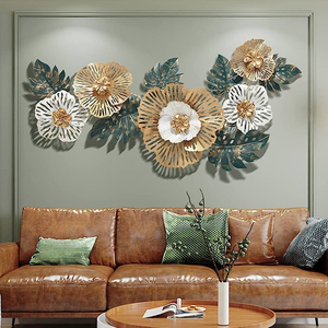 Wholesale Price Floral Metal Wall Art Bedroom Decoration Wall Mounted Ornament Blue And Golden Wall Hanging Metal <b>Vases</b> - Product Image 5