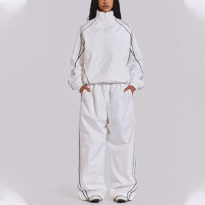 Survêtement coupe-vent blanc pour femme, coupe ample, longueur intégrale, fermeture éclair, col montant, style sportif, respirant - Product Image 1