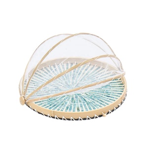 Seagrass Food Cover with <b>MOP</b> Shell Inlay, Handcrafted Woven Food Net and Serving Tray Viettimecraft Wholesale - Product Image 5
