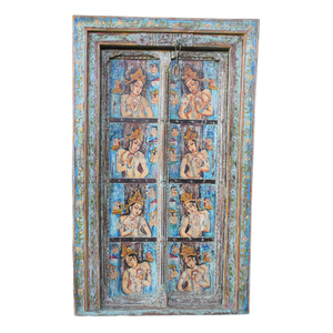 Artesanías Haswani, Puerta de Madera Tallada a Mano Antigua con Marco - Product Image 1