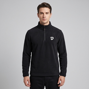 Dumela Men's Black Fleece <b>Quarter</b> <b>Zip</b> Pullover With <b>White</b> Logo Front Regular Fit Casual Autumn Wear - Product Image 3