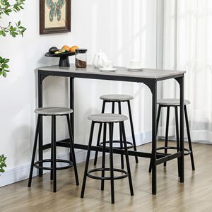 Ensemble de 5 meubles de salle à manger de style européen, table de bar en bois MDF gris, tabourets avec structure en métal industriel pour pub, maison, salle à manger - Product Image 2
