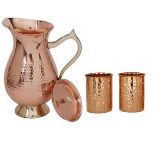Carafe en cuivre pur martelé avec couvercle et 2 sets de gobelets décoratifs, carafe 100% cuivre pur pour la maison, la cuisine, les mariages, les fêtes et les événements. - Product Image 1