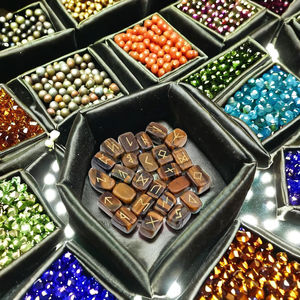 Wholesale Tiger Eye Tumbled Engraved Crystal Runes Elder Futhark Carved Feng Shui Healing Semi Precious <b>Stone</b> <b>Craft</b> - Product Image 1