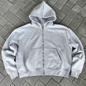 Ensemble de survêtement en molleton de coton pour homme avec strass, sweat à capuche et short, couleur unie, respirant, coupe ample, poches latérales, chaud pour l'hiver - Product Image 5
