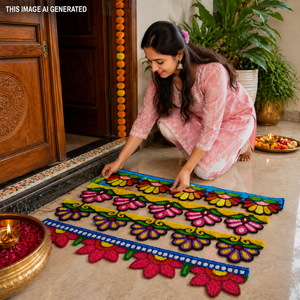 Tapis Rangoli en laine et plumes de qualité supérieure, Toran Ubbran Patti avec 3 crochets, décoration festive faite à la main pour porte et mur - Product Image 6