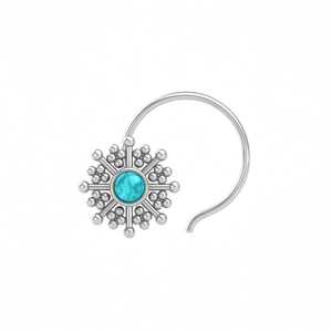 Indian Mores 925 Sterling <b>Silver</b> Round Shape Turquoise Cup Setting <b>Nose</b> Pin Stud for Women Girls - Product Image 3