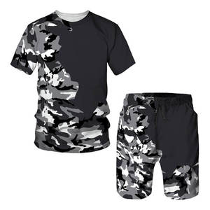 Ensemble de survêtements de sport d'été pour hommes, vente en gros, personnalisable avec LOGO, T-shirt et short, tenue de gym, course à pied, entraînement, vêtements de sport - Product Image 3