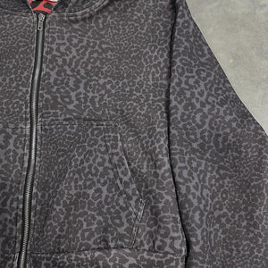 Women’s Black Leopard Print Cropped <b>Zip</b> Up Hoodie <b>Full</b> Animal Print Hooded <b>Sweatshirt</b> with Kangaroo Pocket and Ribbed Cuffs - Product Image 3