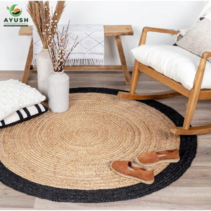 Tapis ronds robustes de 150 cm en jute naturelle, personnalisables pour les lofts à concept ouvert et les salles d'étude - Product Image 1
