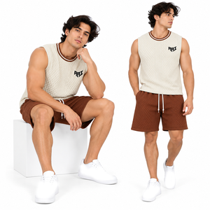 Ensemble short et débardeur texturé matelassé pour homme – Tenue décontractée d'été – Personnalisation du logo OEM – Vente en gros de débardeurs - Product Image 5